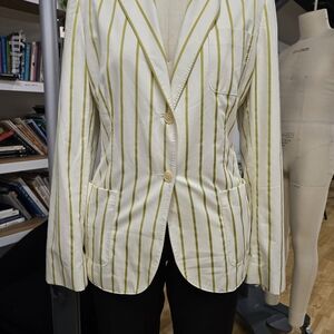 Loro Piana White and Green Striped Blazer